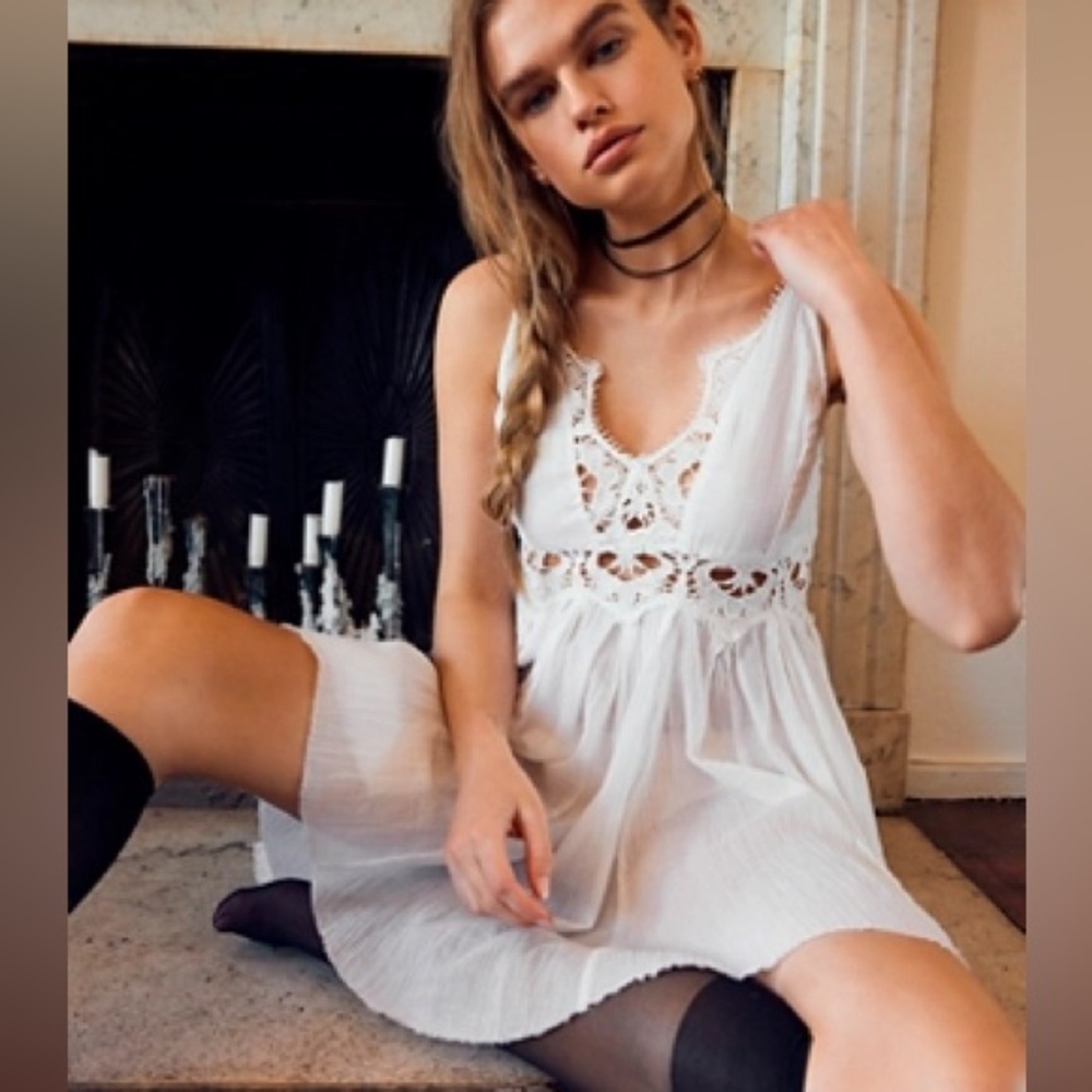 Free People Ilektra White Detail Mini Dress
